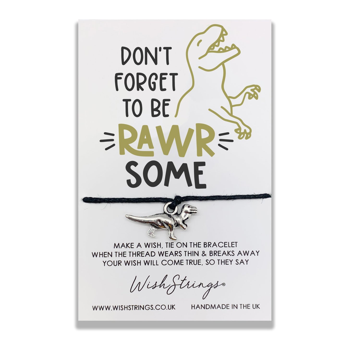 Be Rawr Some T-Rex Wish String Bracelet With Lucky Charm