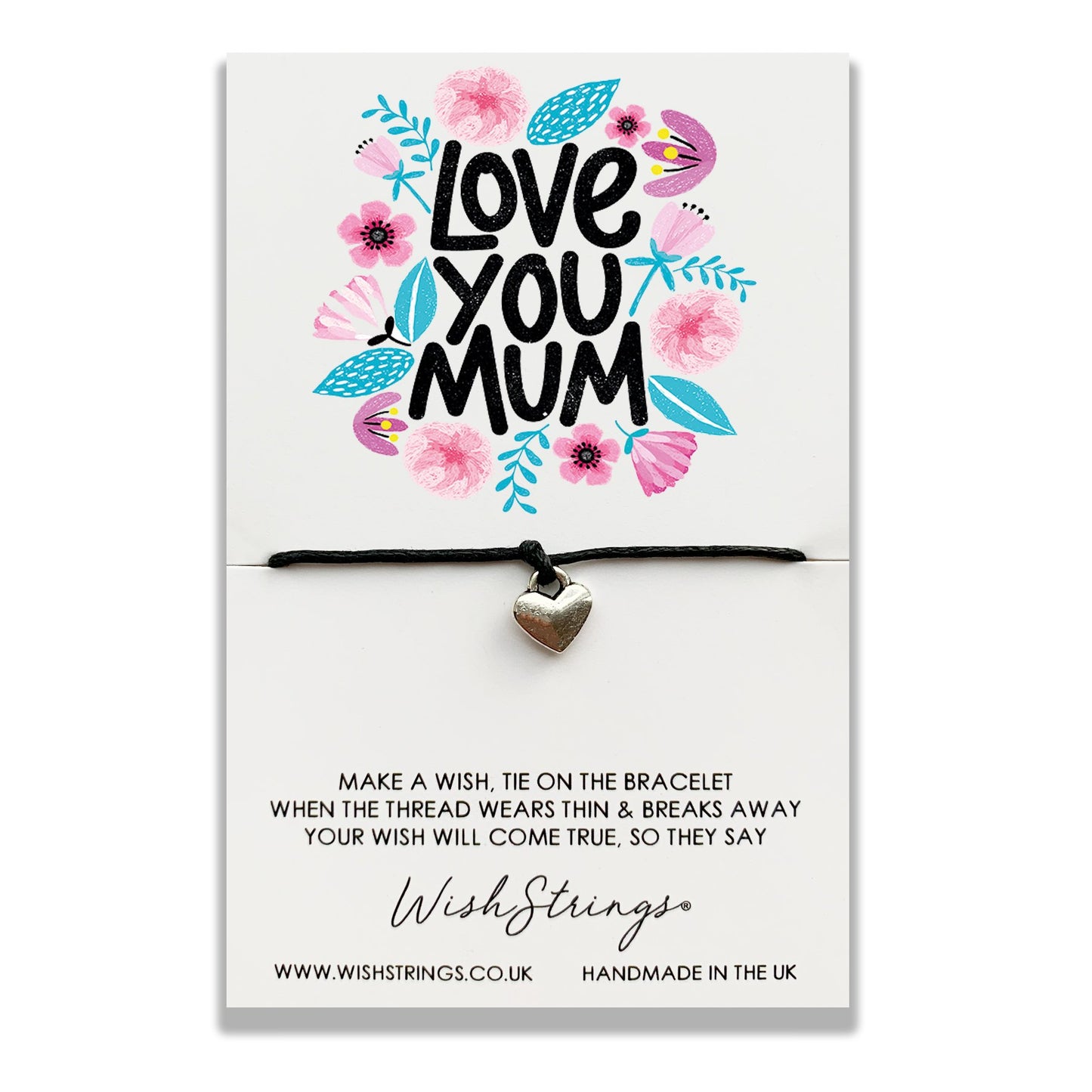 Love You Mum Wish String Bracelet With Lucky Charm