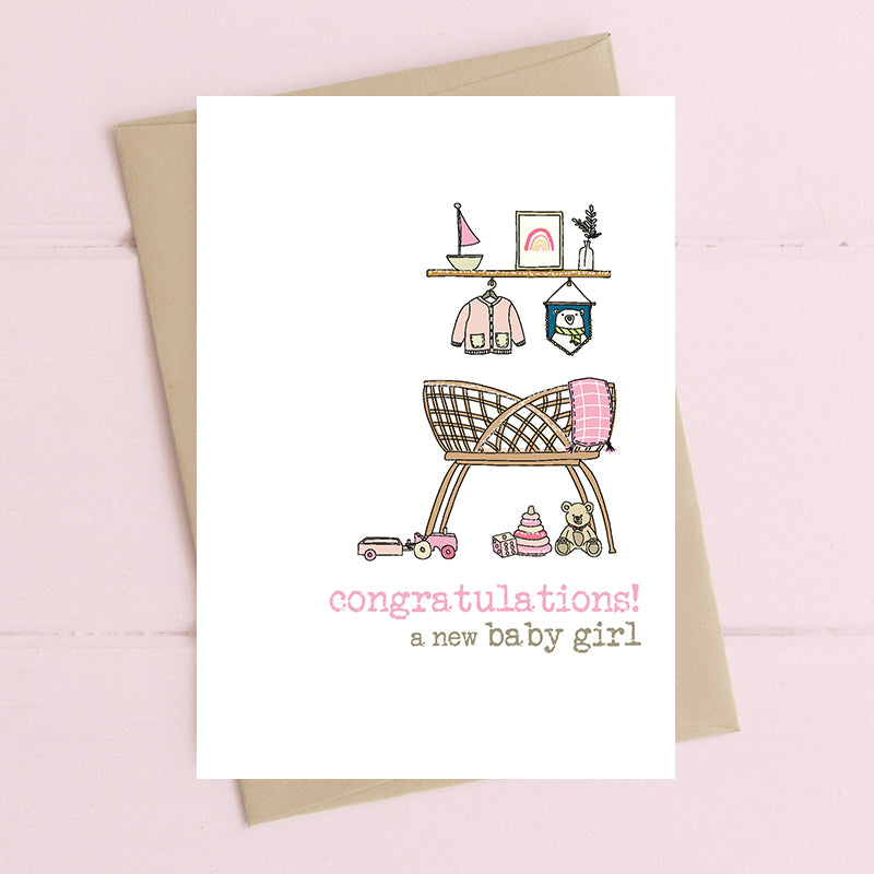Congratulations A New Baby Girl Nursery Greeting Card
