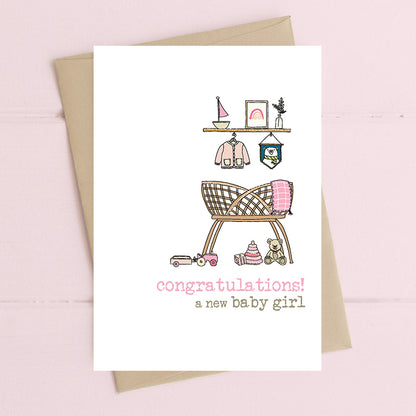 Congratulations A New Baby Girl Nursery Greeting Card