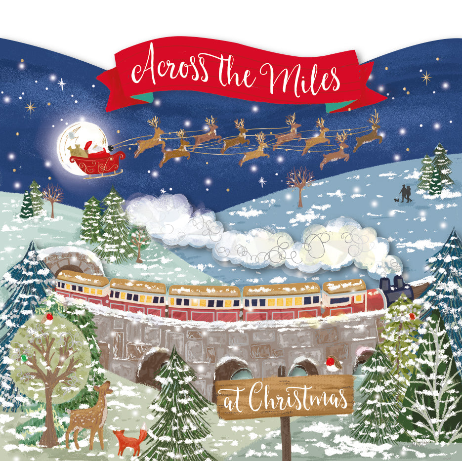 Across The Miles Santa Embellished Christmas Greeting Card