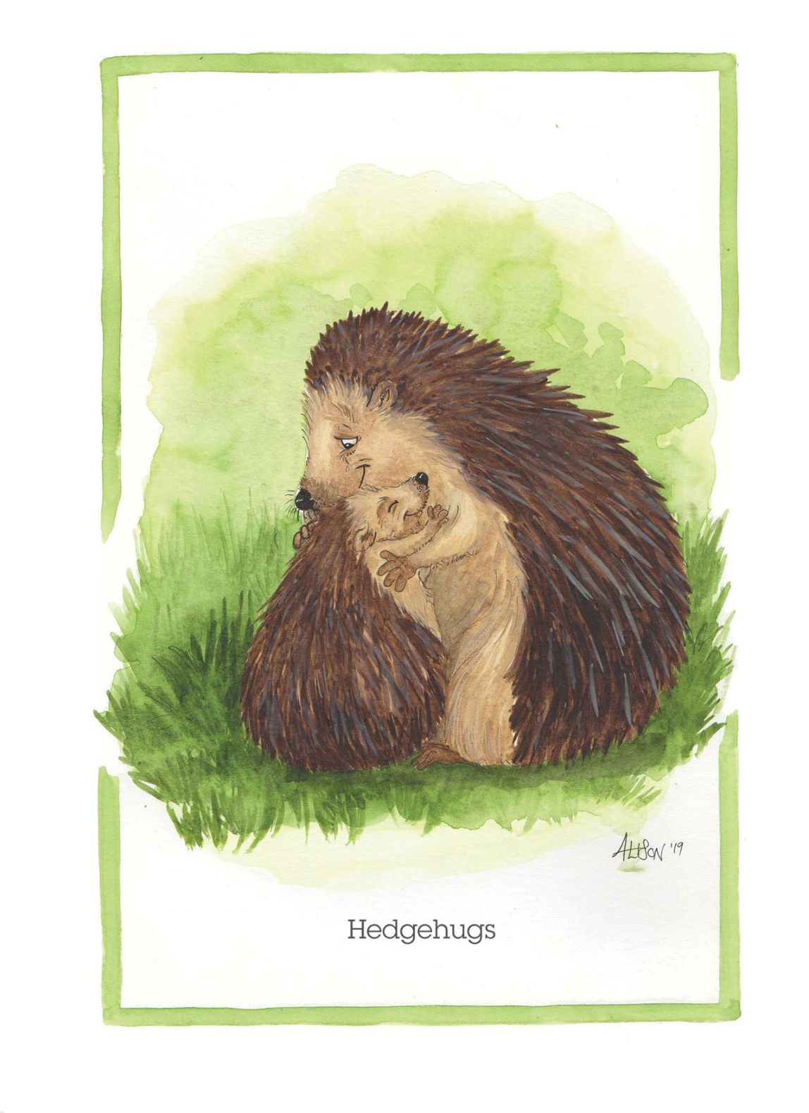 Cute Hedgehogs Giving Hedgehugs Alison's Animals Cartoon Greeting Card