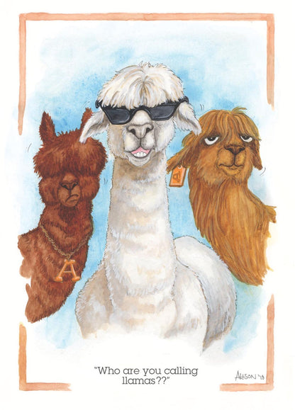 Who Are You Calling Llamas? Alpaca Alison's Animals Cartoon Greeting Card
