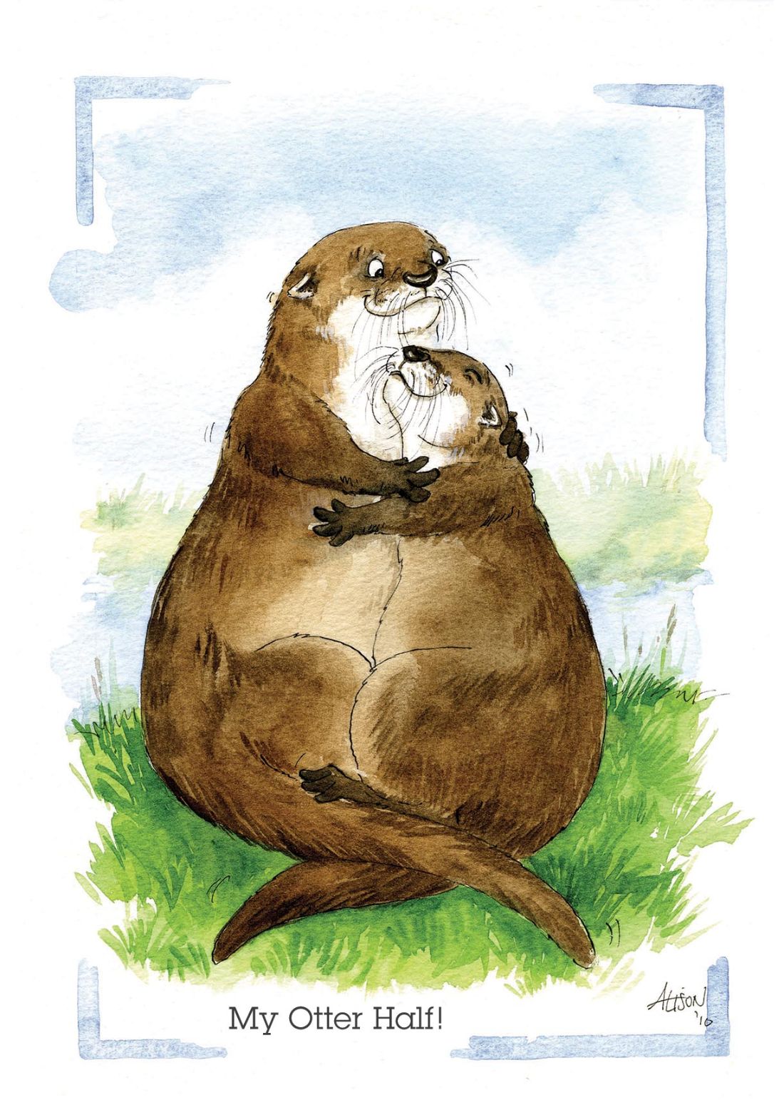 Otters Hugging My Otter Half Alison's Animals Cartoon Greeting Card