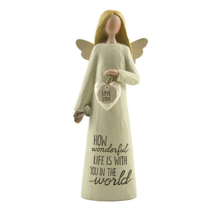 How Wonderful Life With You Feather & Grace Angel Figurine Guardian Angel Gift
