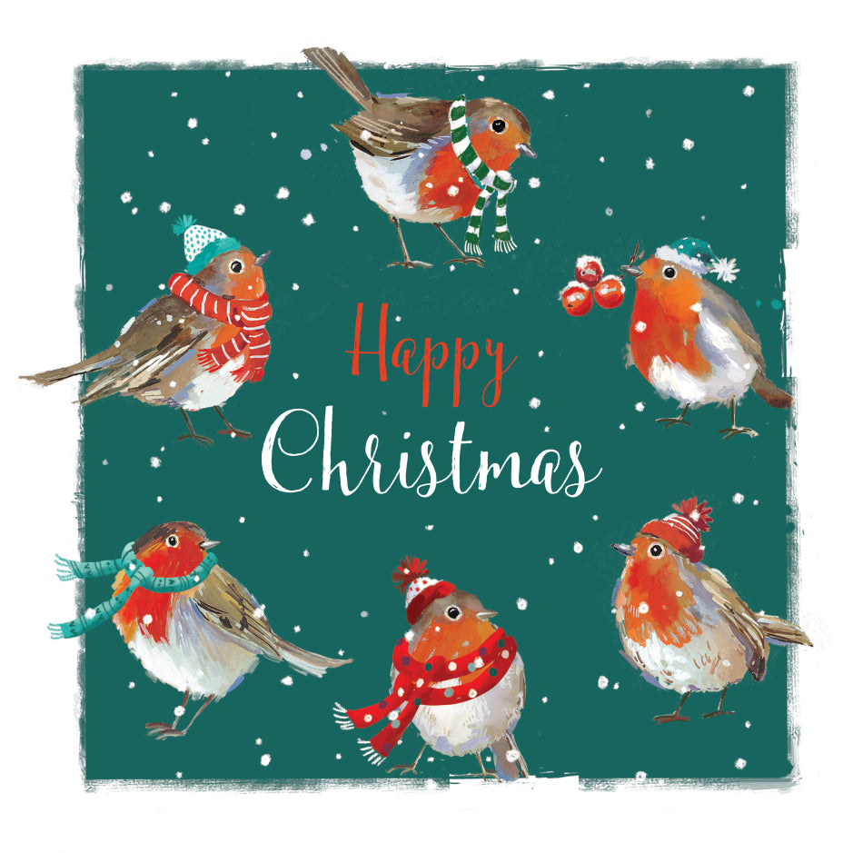 Merry Robins Happy Christmas Greeting Card