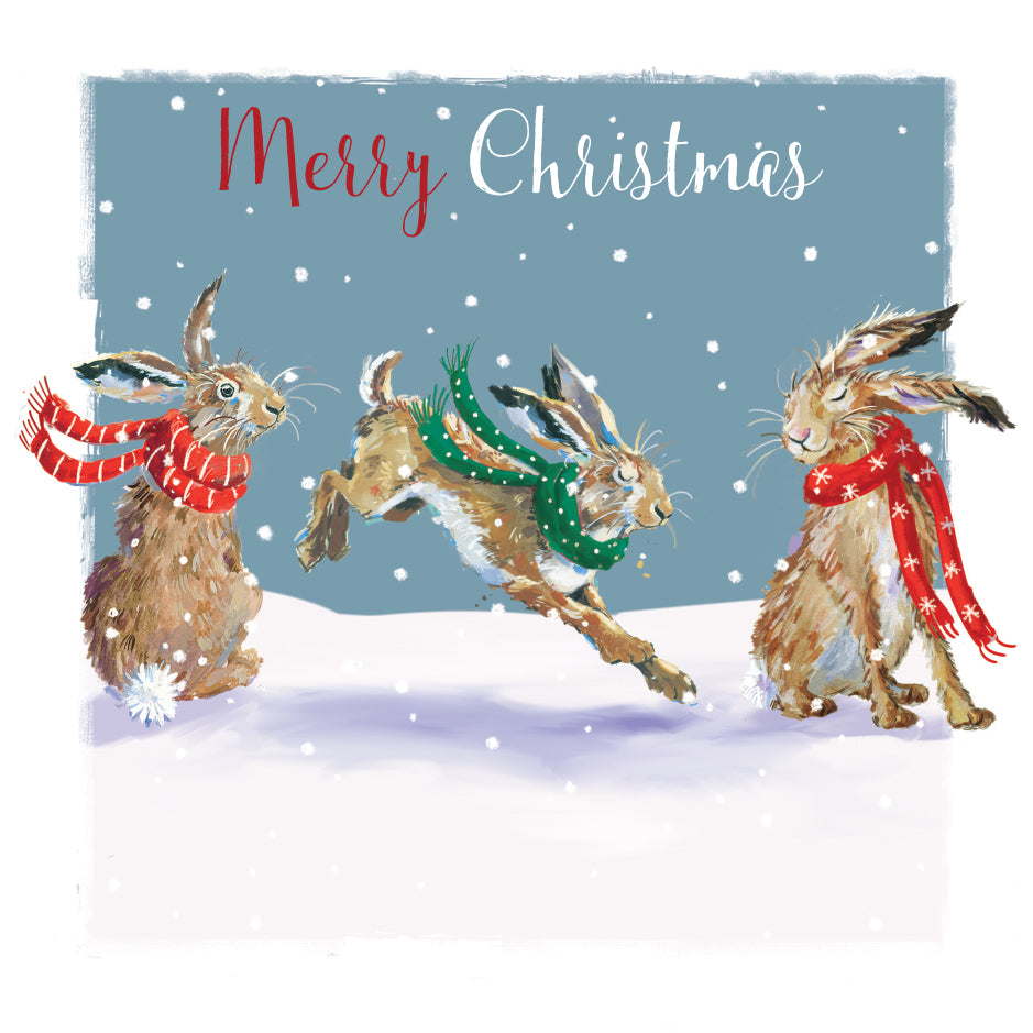 Festive Hares Merry Christmas Greeting Card