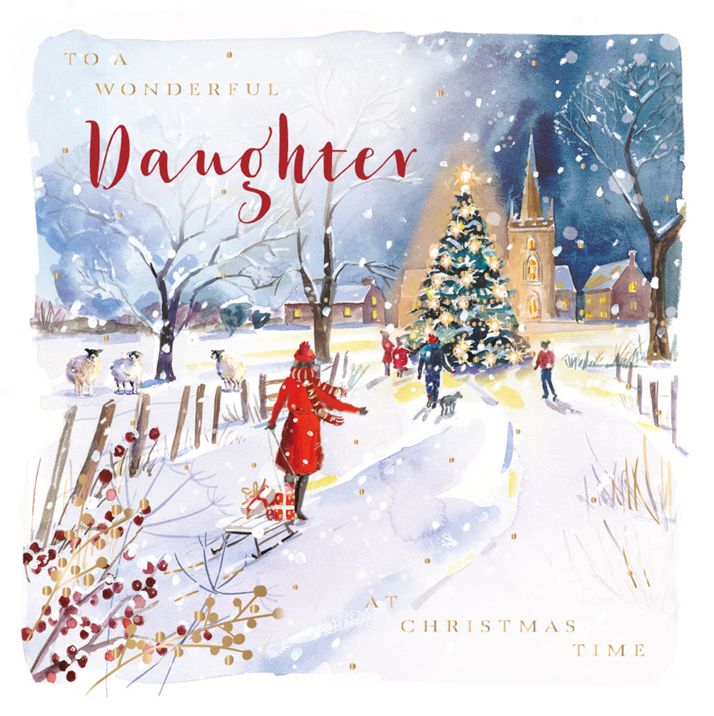 Wonderful Daughter Festive Xmas Tree At Night Christmas Card