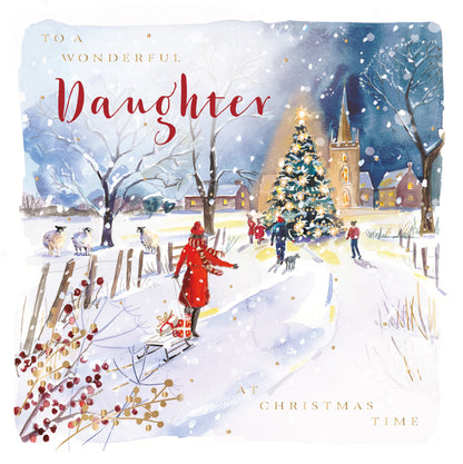 Wonderful Daughter Festive Xmas Tree At Night Christmas Card