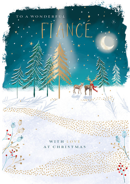 Wonderful Fiance For Him Moonlight Forest Christmas Card