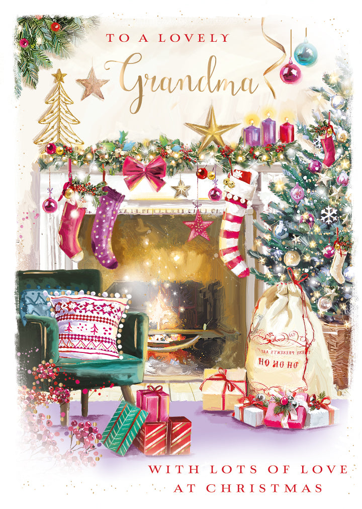 To A Lovely Grandma With Lots Of Love Foiled Christmas Greeting Card