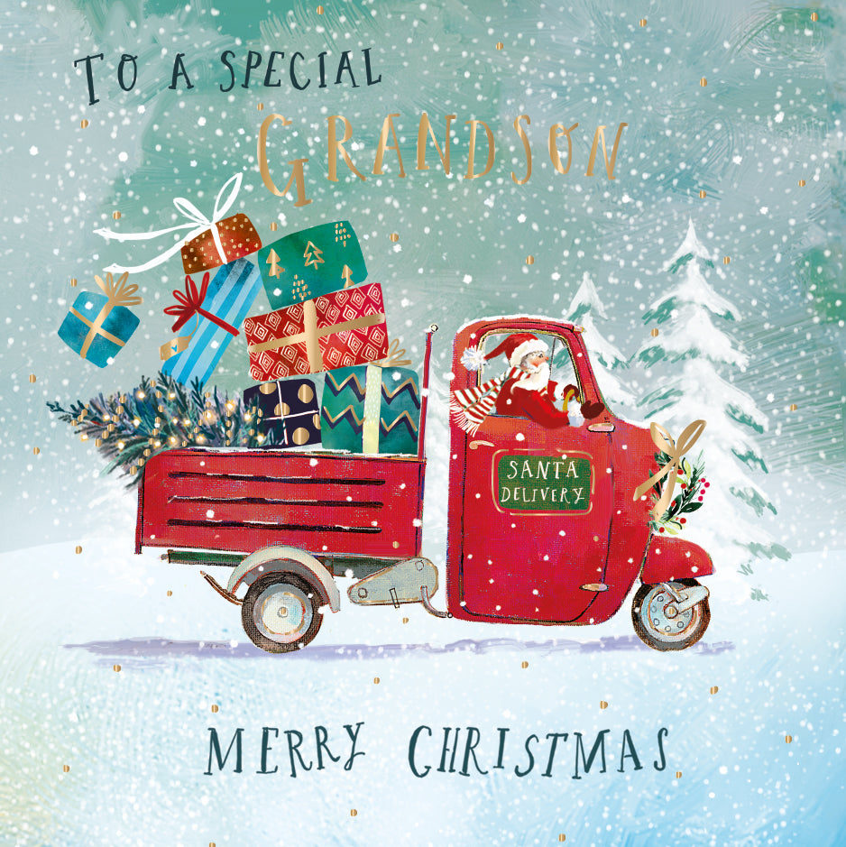 To A Special Grandson Santa Delivery Foiled Christmas Greeting Card