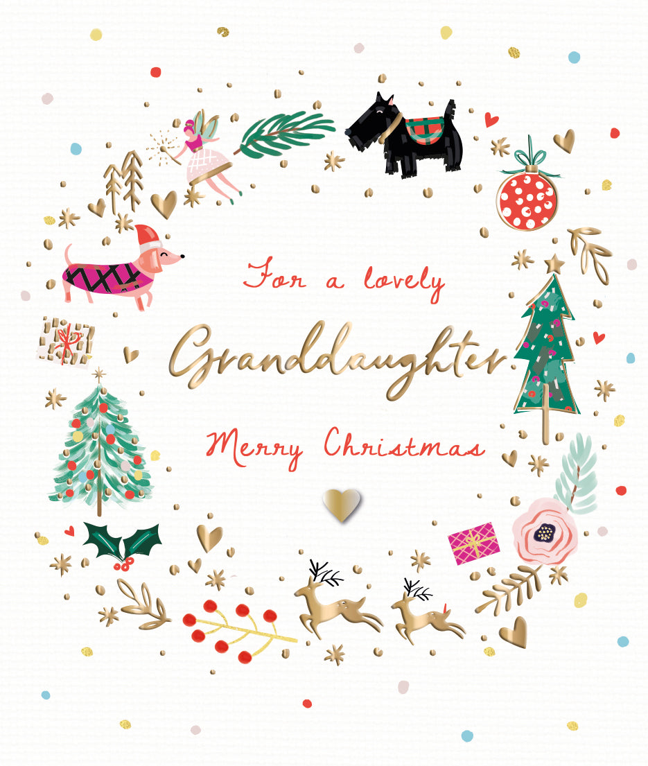 For A Lovely Granddaughter Xmas Wreath Foiled Christmas Greeting Card