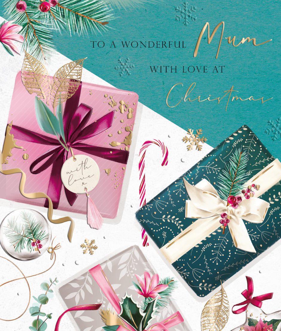 To A Wonderful Mum With Love Foiled Christmas Greeting Card
