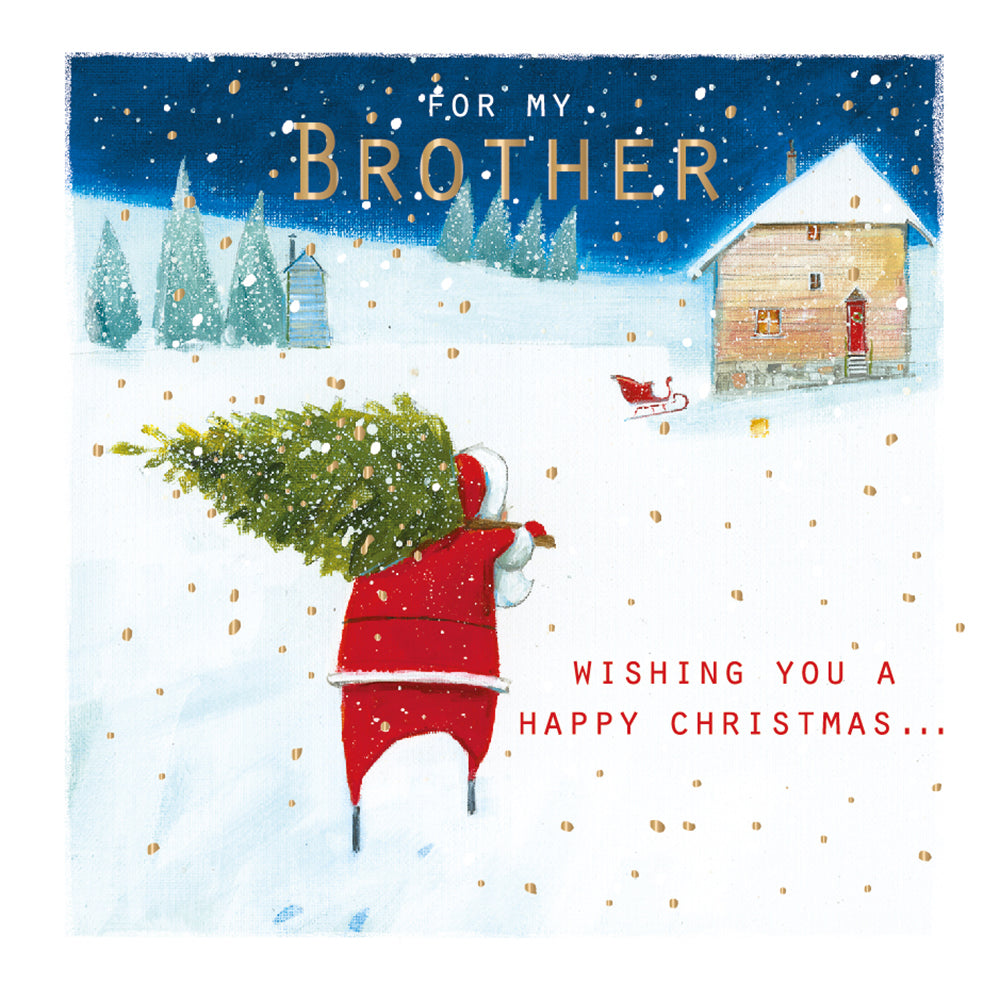 For My Brother Santa's Snowy Xmas Tree Christmas Card