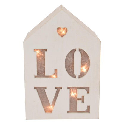 Love Light Up House Shaped White Wooden Block