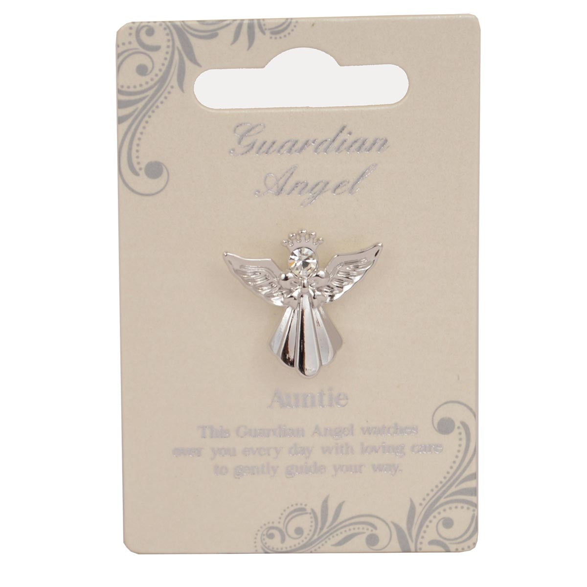 Auntie Guardian Angel Silver Coloured Angel Pin With Gem Stone