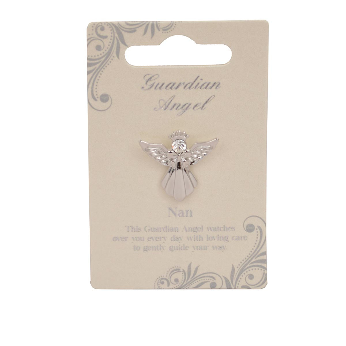 Nan Guardian Angel Silver Coloured Angel Pin With Gem Stone