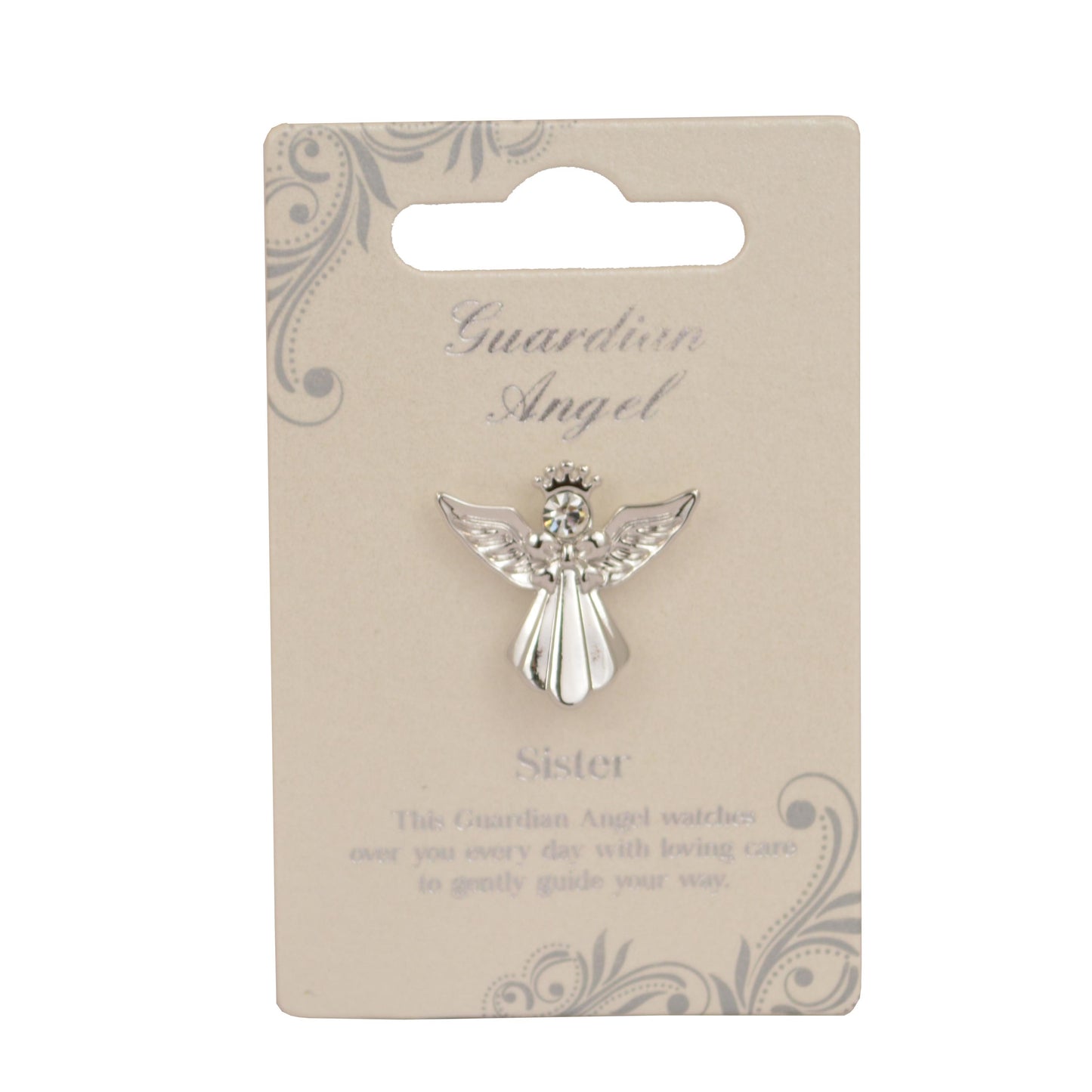 Sister Guardian Angel Silver Coloured Angel Pin With Gem Stone