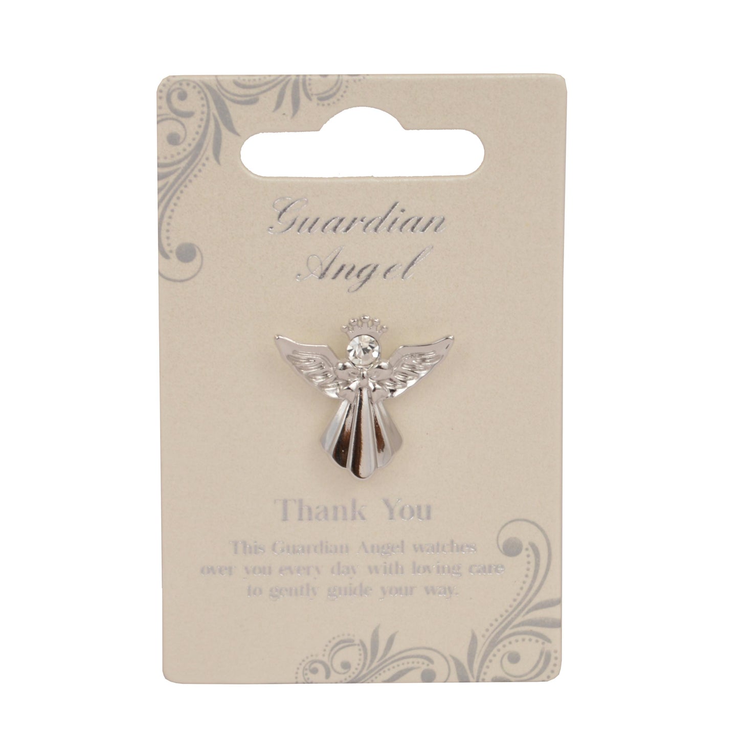 Thank You Guardian Angel Silver Coloured Angel Pin With Gem Stone