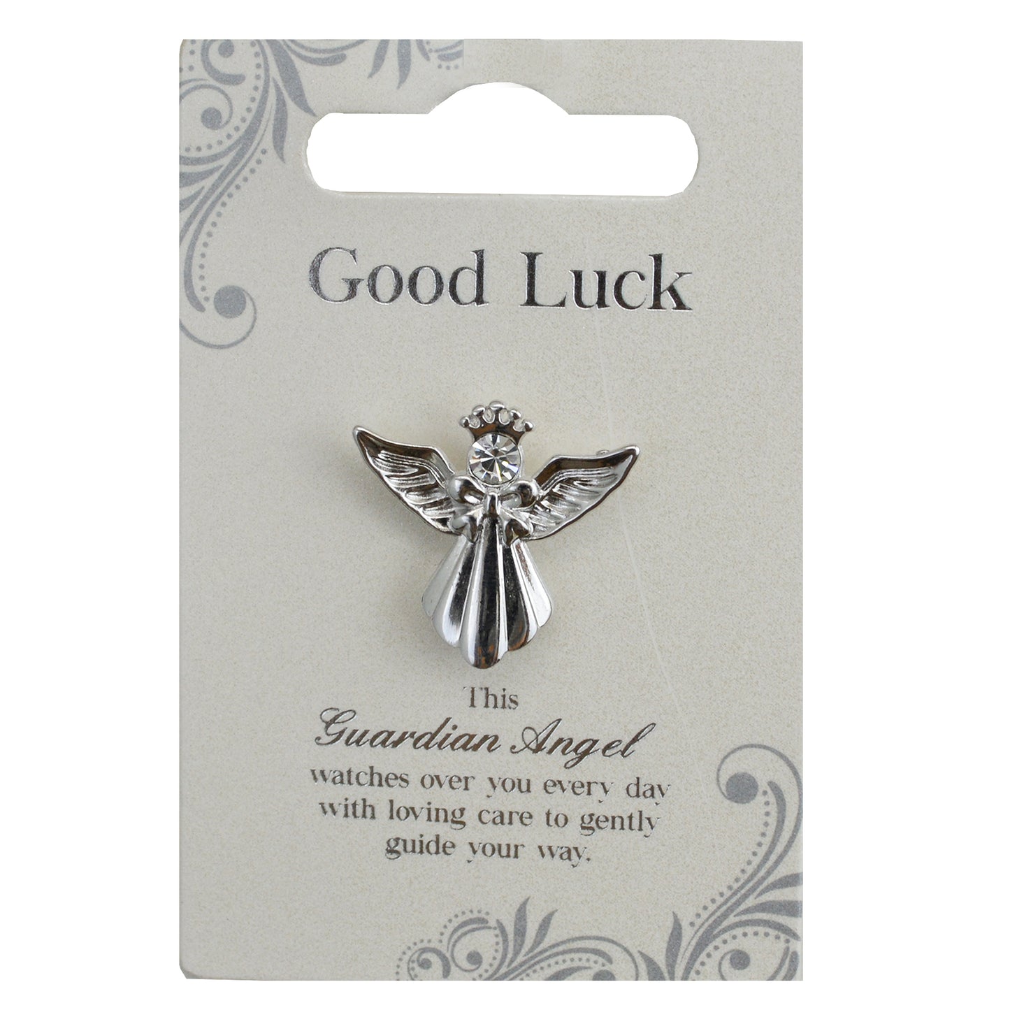 Good Luck Silver Coloured Angel Pin With Gem Stone
