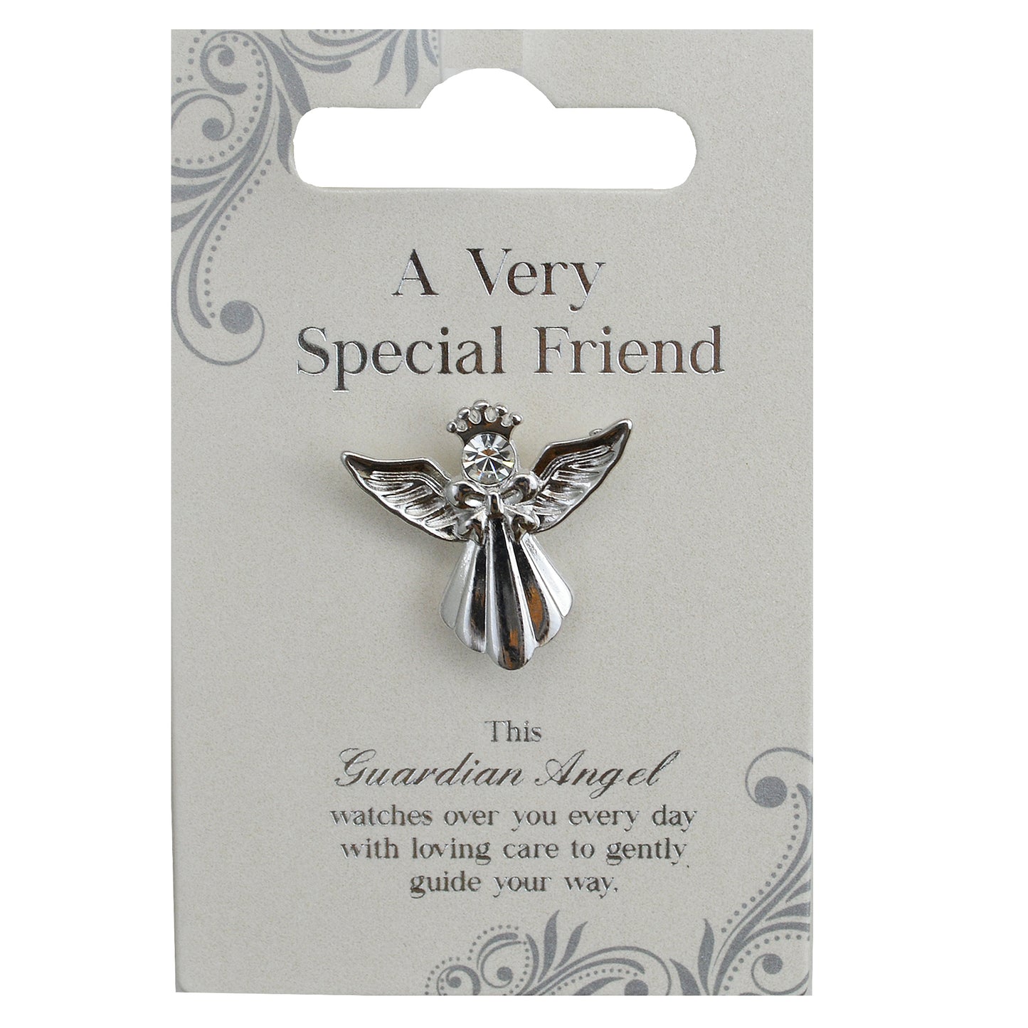 Very Special Friend Silver Coloured Angel Pin With Gem Stone