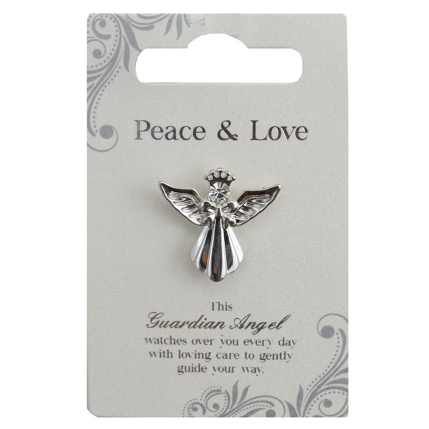 Peace & Love Silver Coloured Angel Pin With Gem Stone
