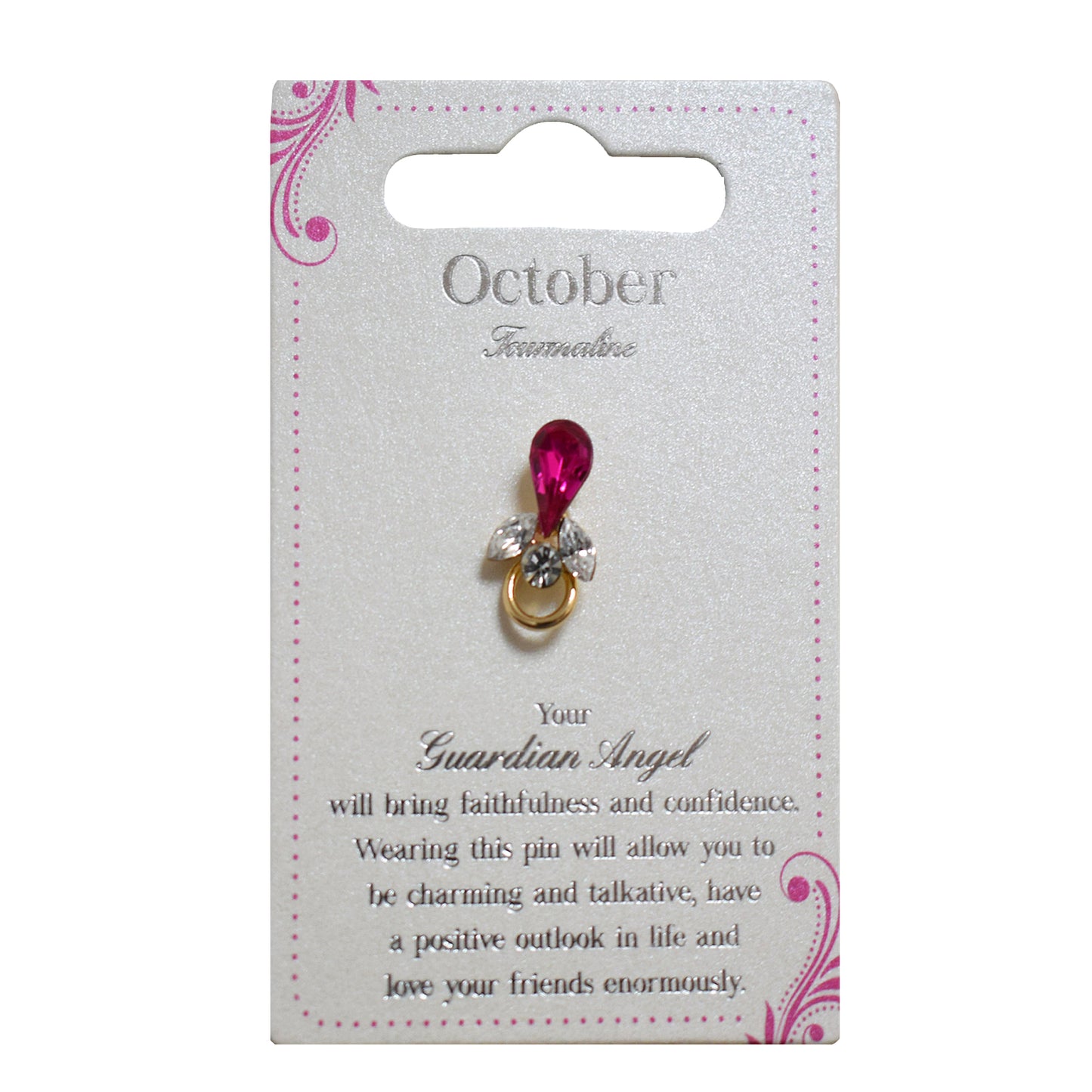 Guardian Angel October Birthstone Angel Pin With Gem Stone