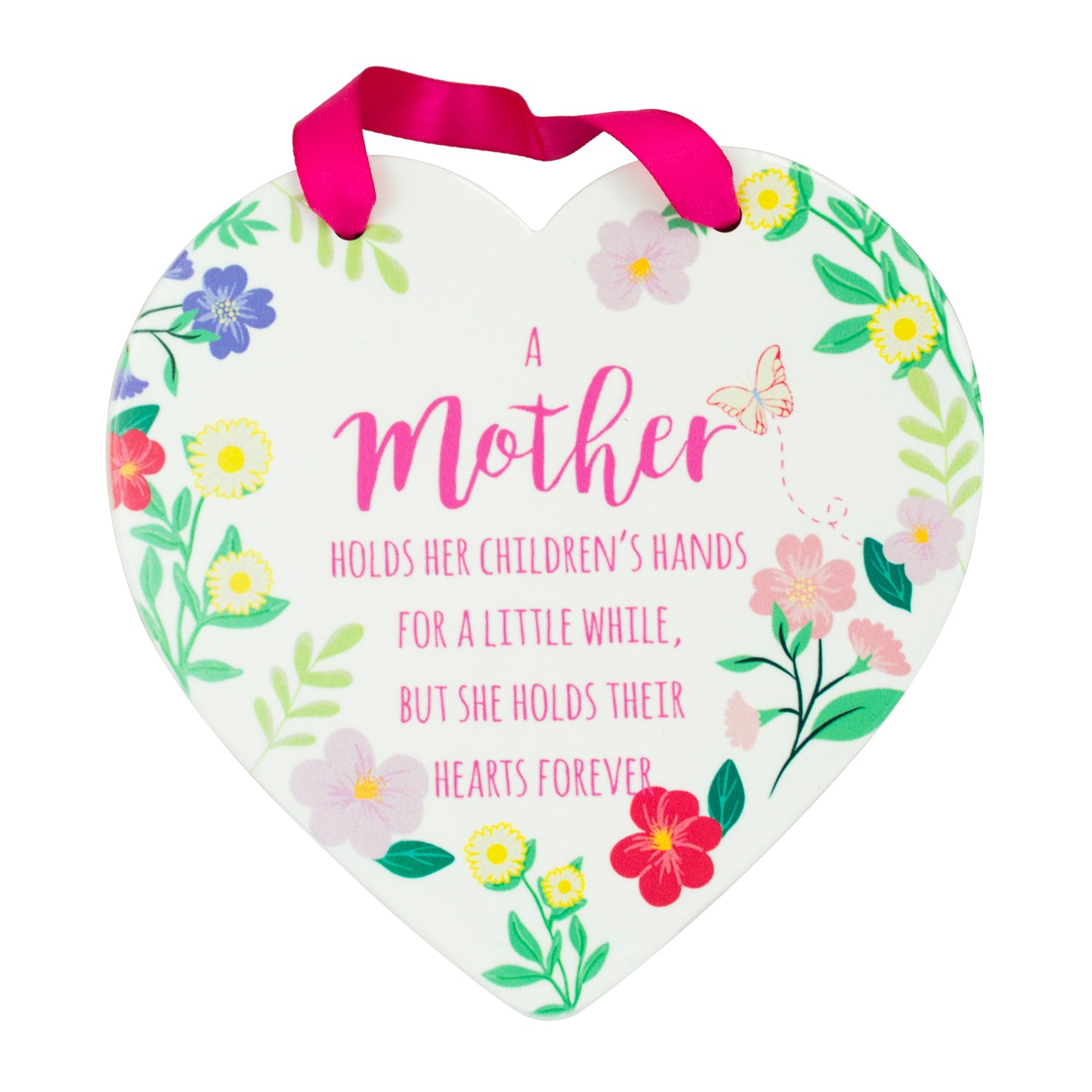 Mother Heart Shaped Hanging Ceramic Plaque With Ribbon