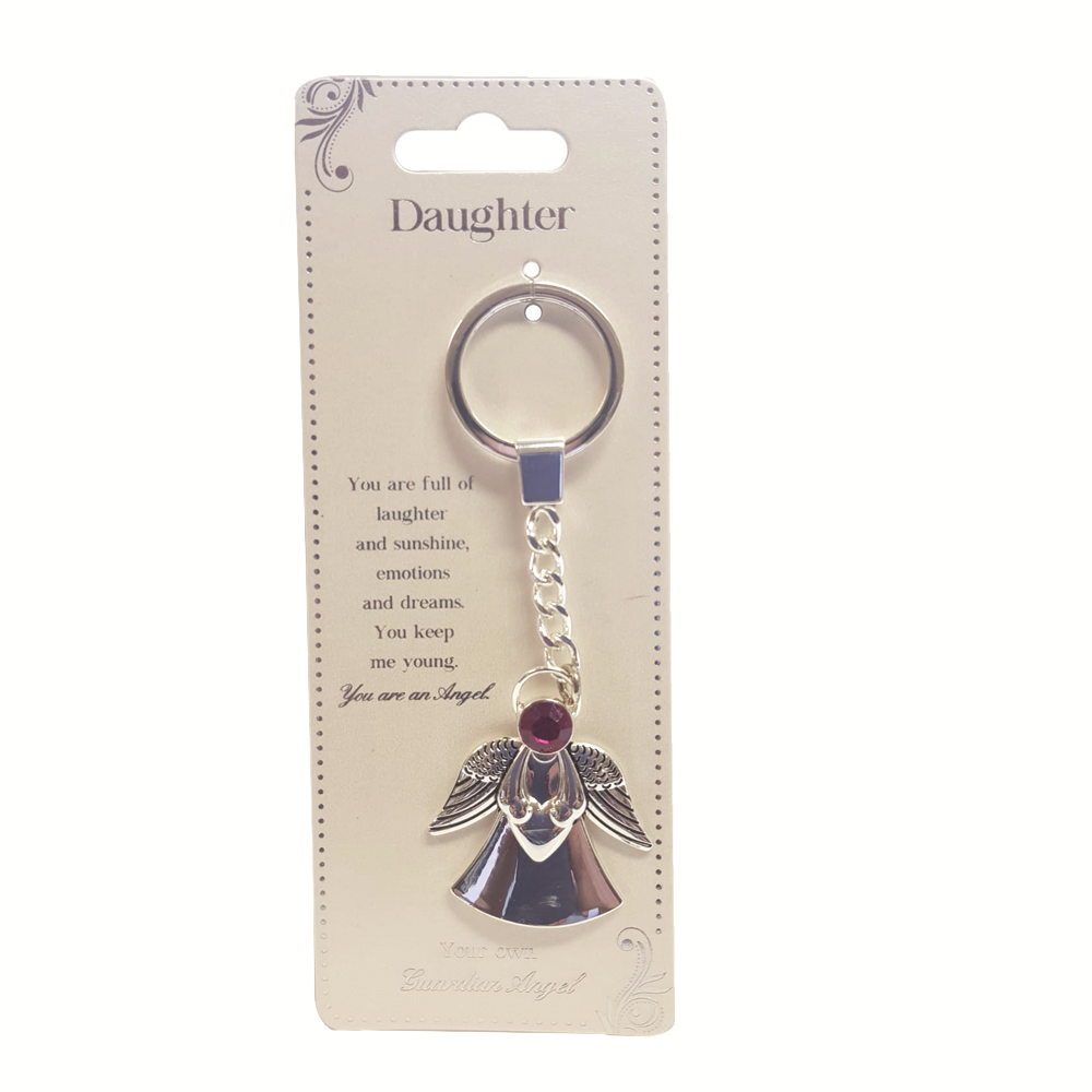 Daughter Guardian Angel Keyring With Gemstone