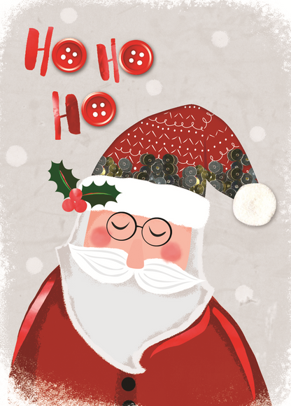 Ho Ho Ho Embellished Santa Hand-Finished Foiled Christmas Card