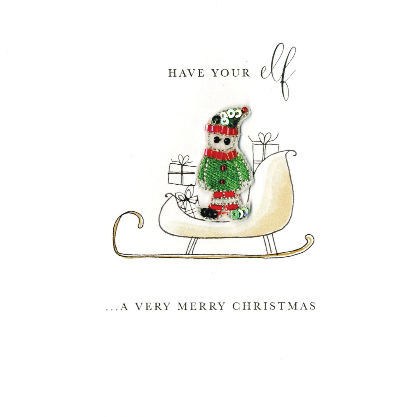 Individual Festive Elf Christmas Card Hand-Finished