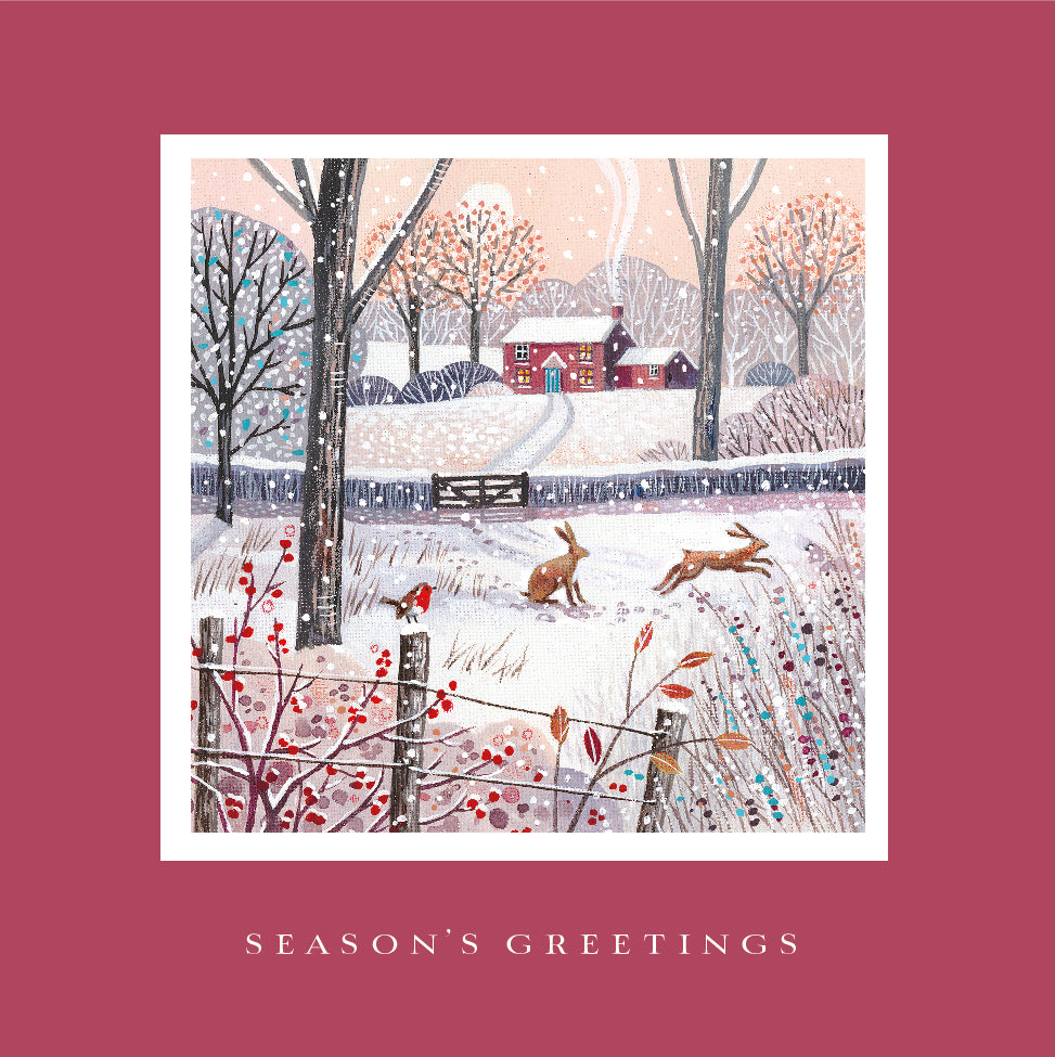 Box of 12 Assorted Countryside Scenes Square Christmas Cards