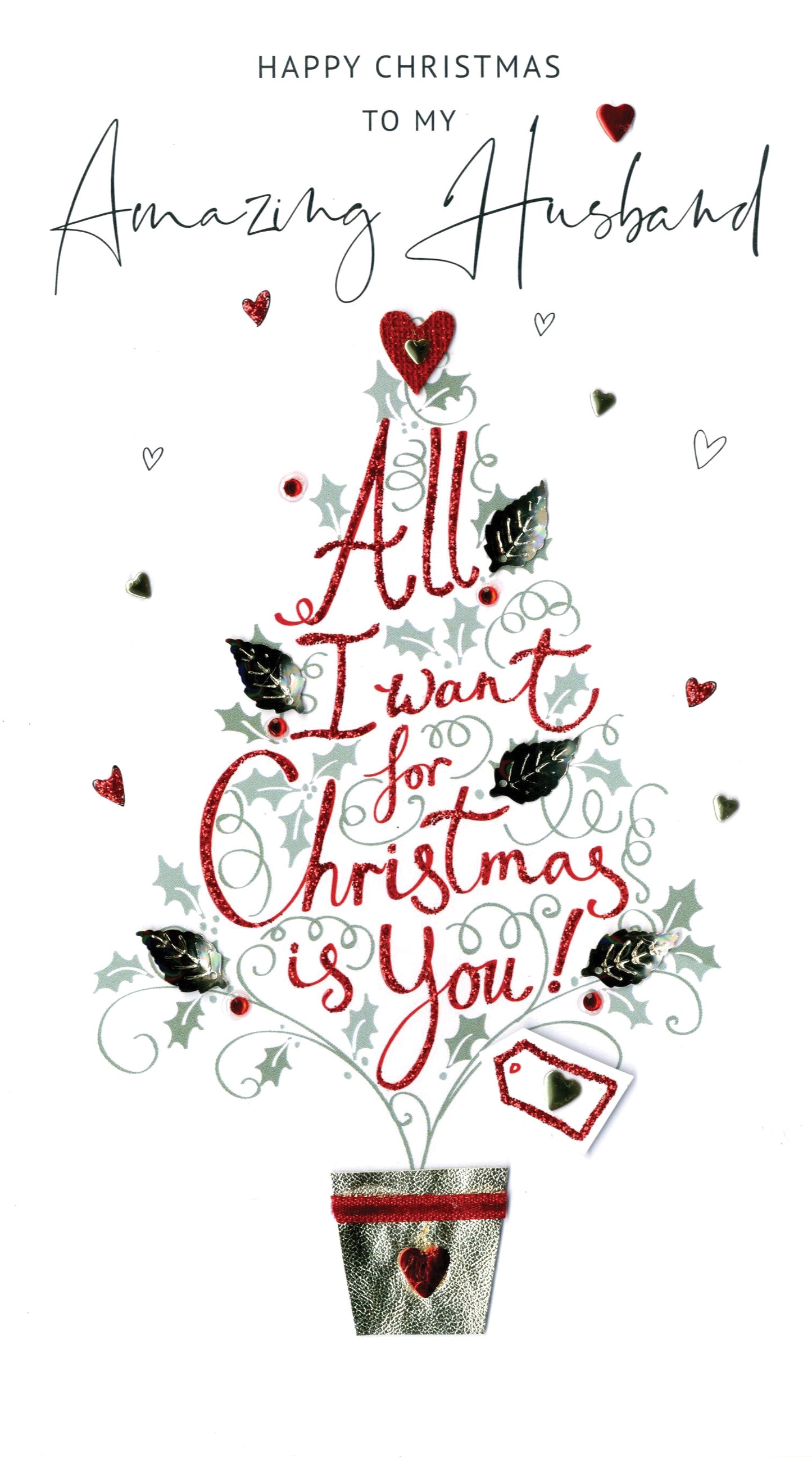 Amazing Husband Embellished Christmas Card Hand-Finished