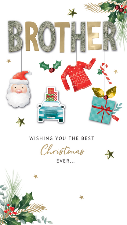 Brother Festive Santa Embellished Christmas Card Hand-Finished