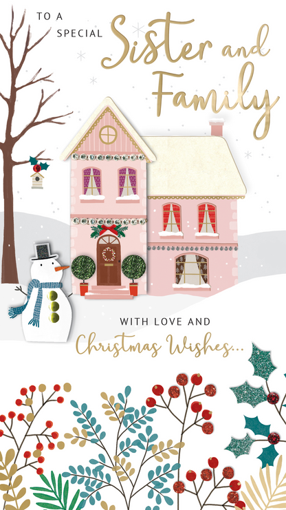 Special Sister & Family Embellished Christmas Card Hand-Finished