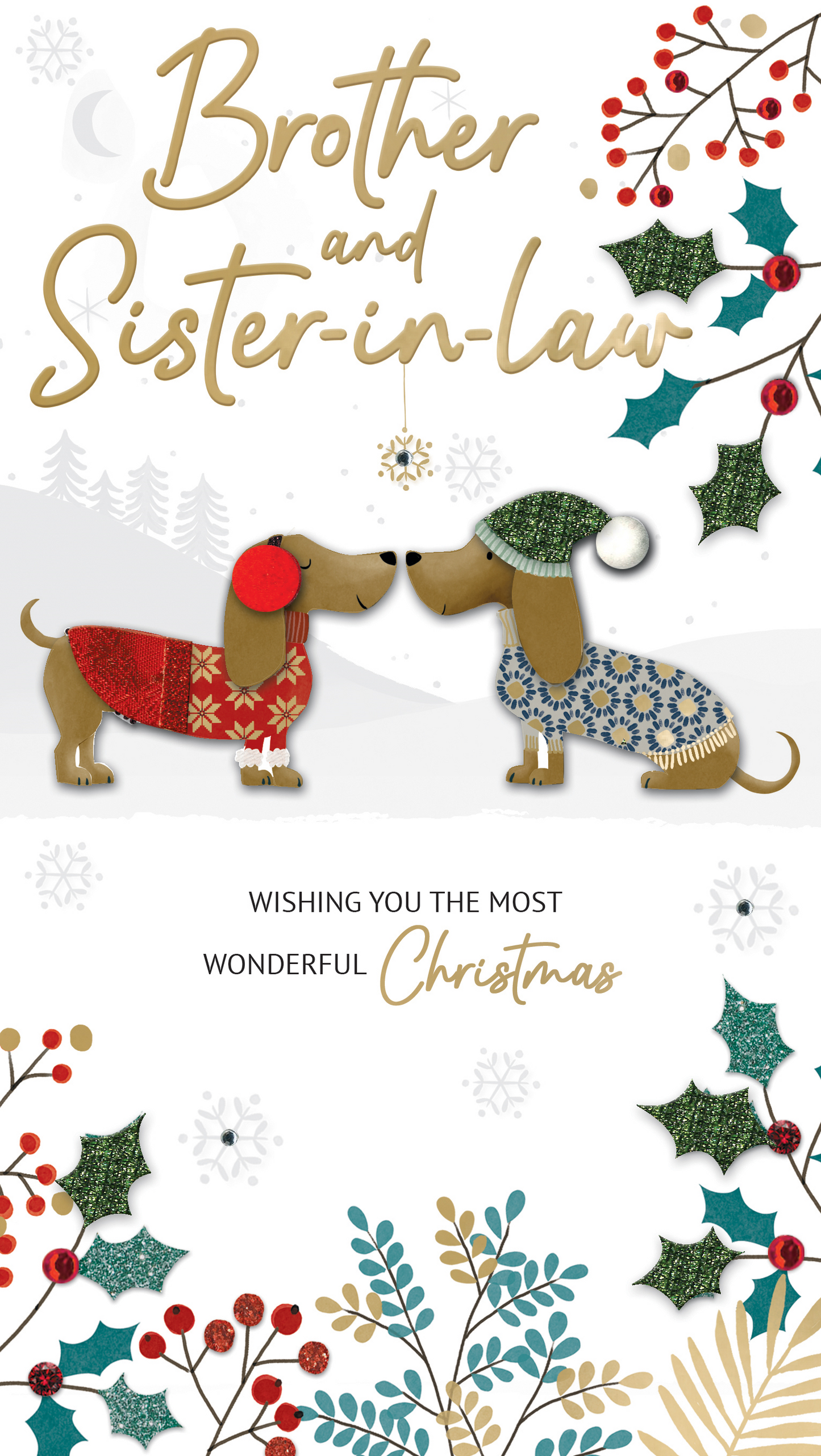 Brother & Sister-In-Law Festive Dogs Christmas Card Hand-Finished