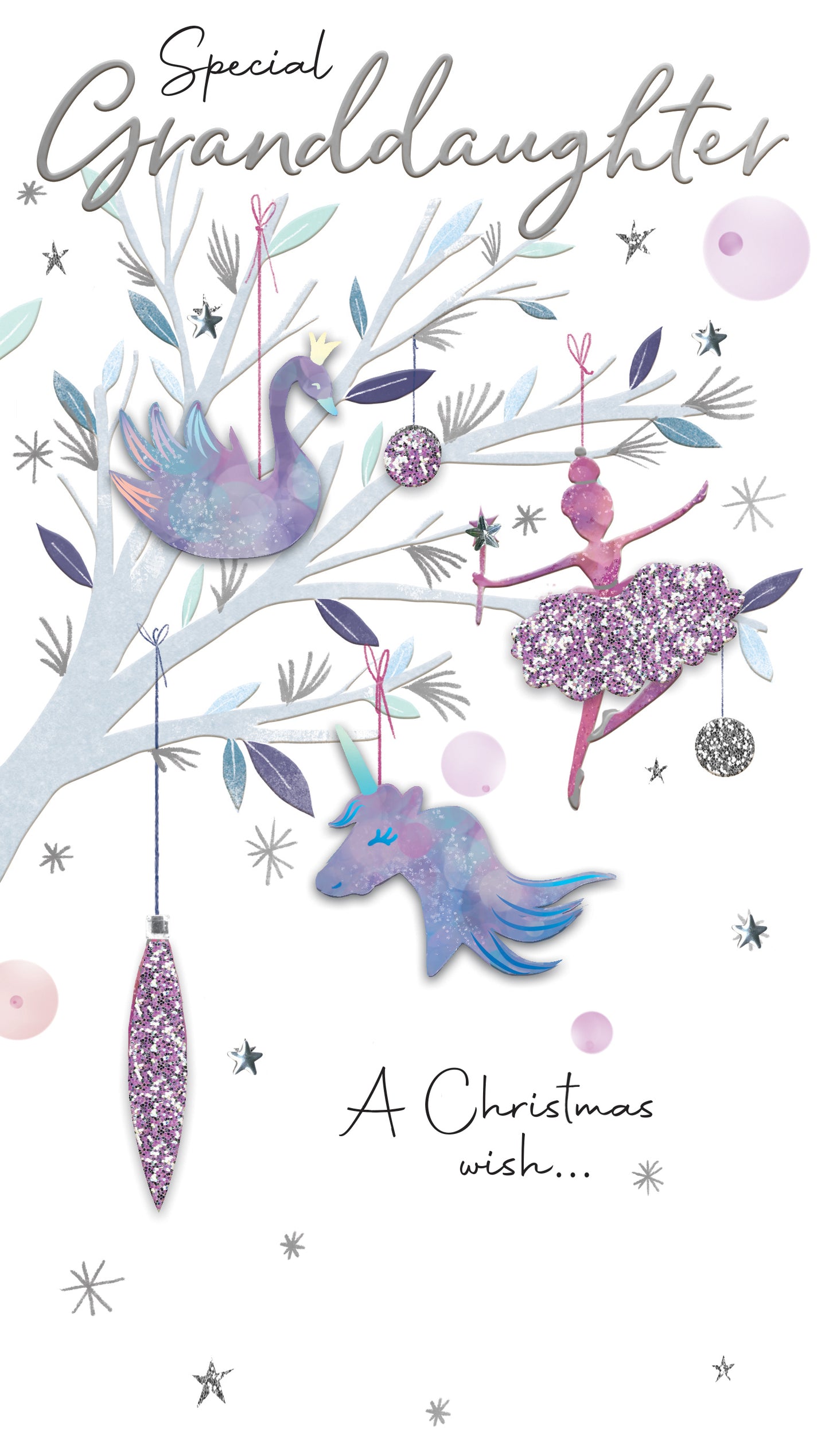 Granddaughter Baubles Embelished Christmas Card Hand-Finished