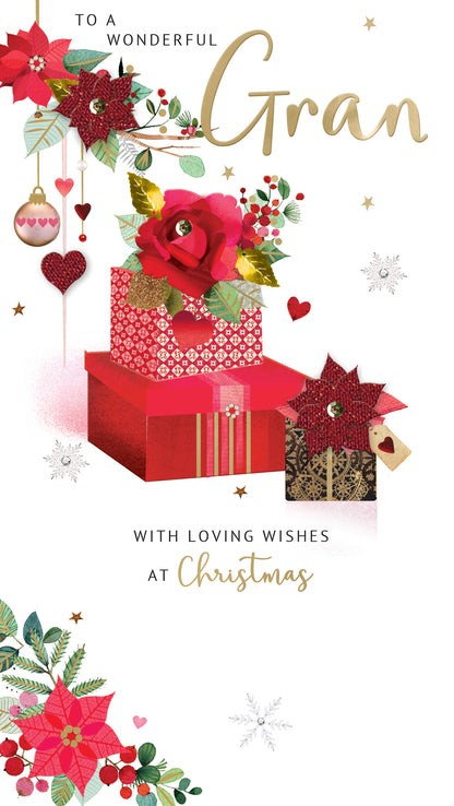 Wonderful Gran Floral Embellished Christmas Card Hand-Finished