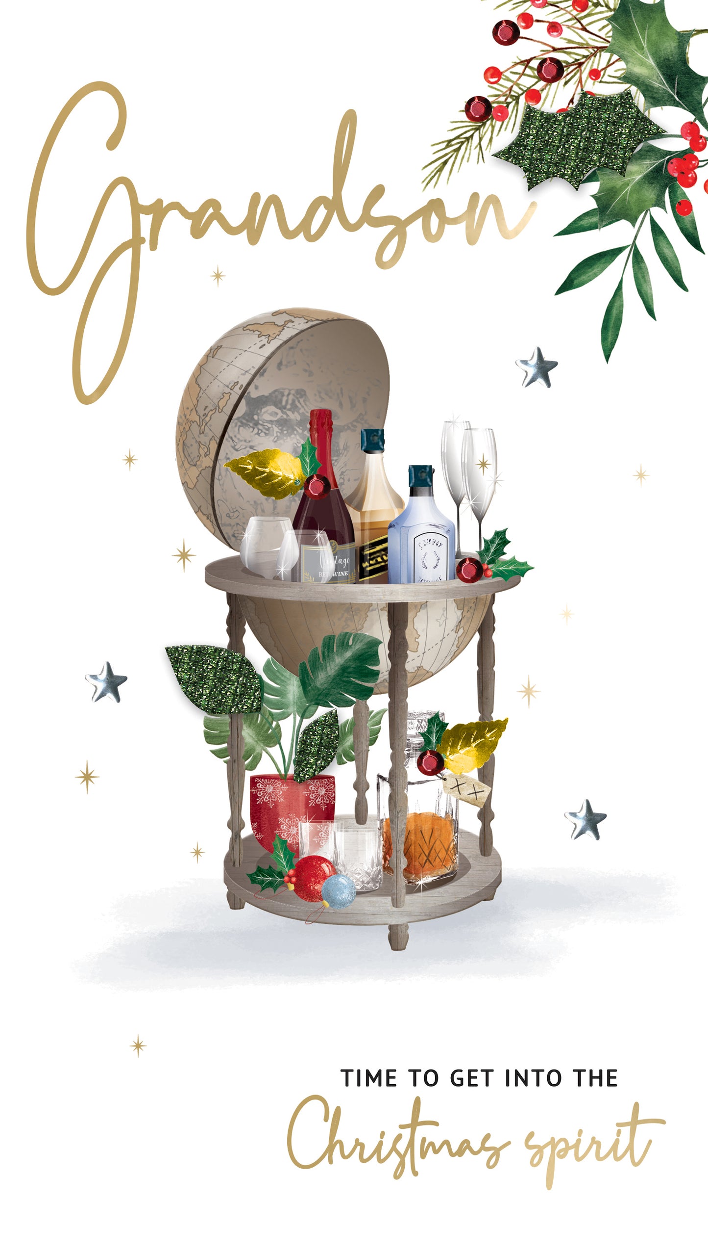 Grandson Xmas Spirt Embellished Christmas Card Hand-Finished