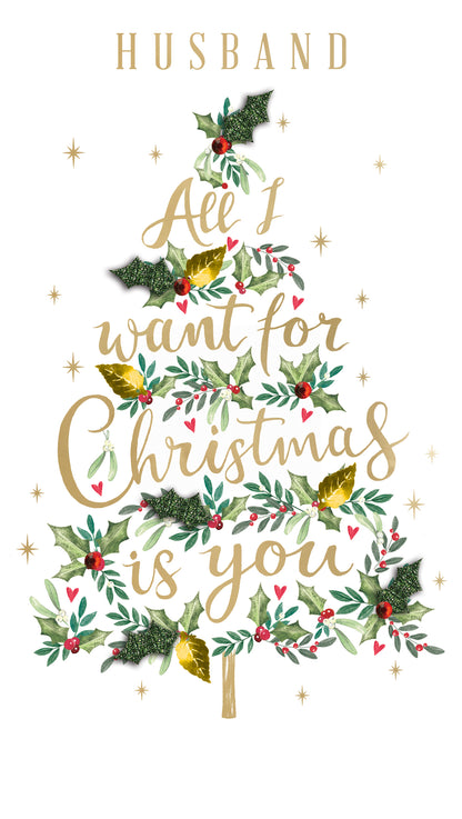 Husband All I Want Is You Embellished Christmas Card Hand-Finished