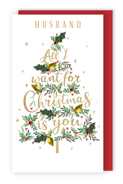 Husband All I Want Is You Embellished Christmas Card Hand-Finished