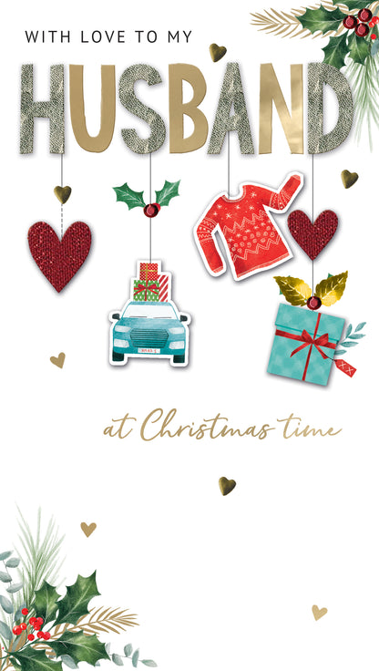 With Love To My Husband Embellished Christmas Card Hand-Finished