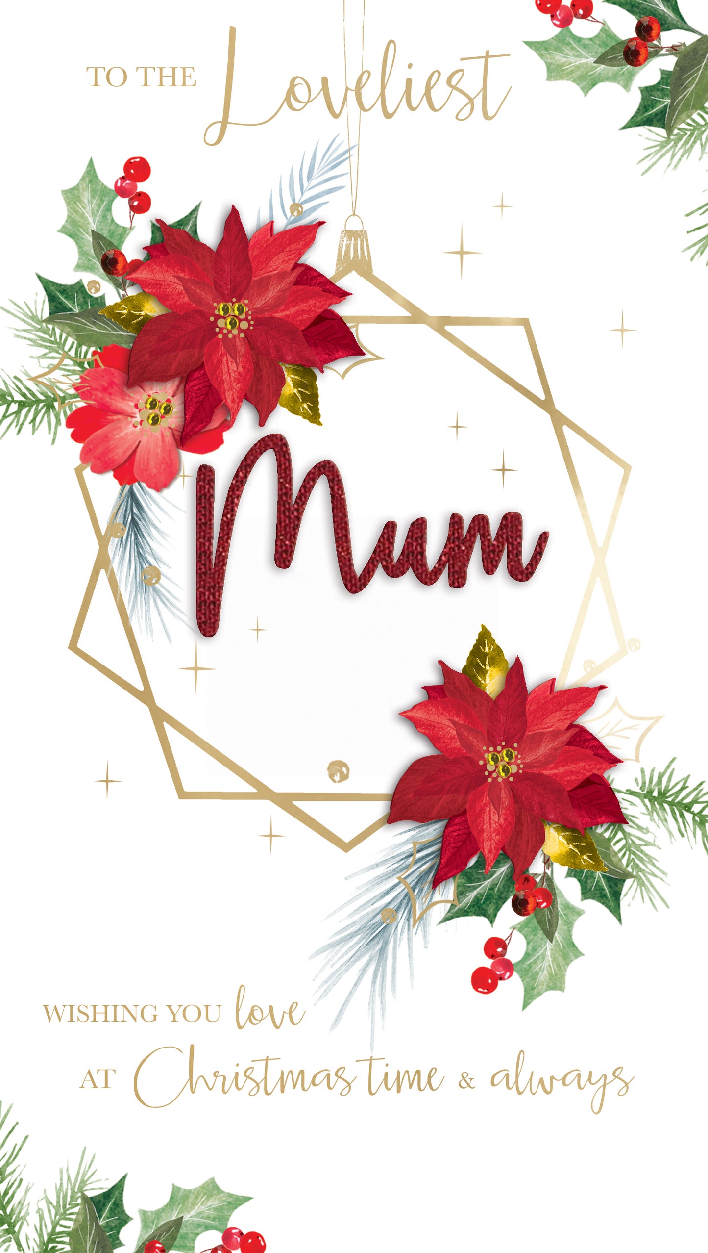 The Loveliest Mum Floral Embellished Christmas Card Hand-Finished