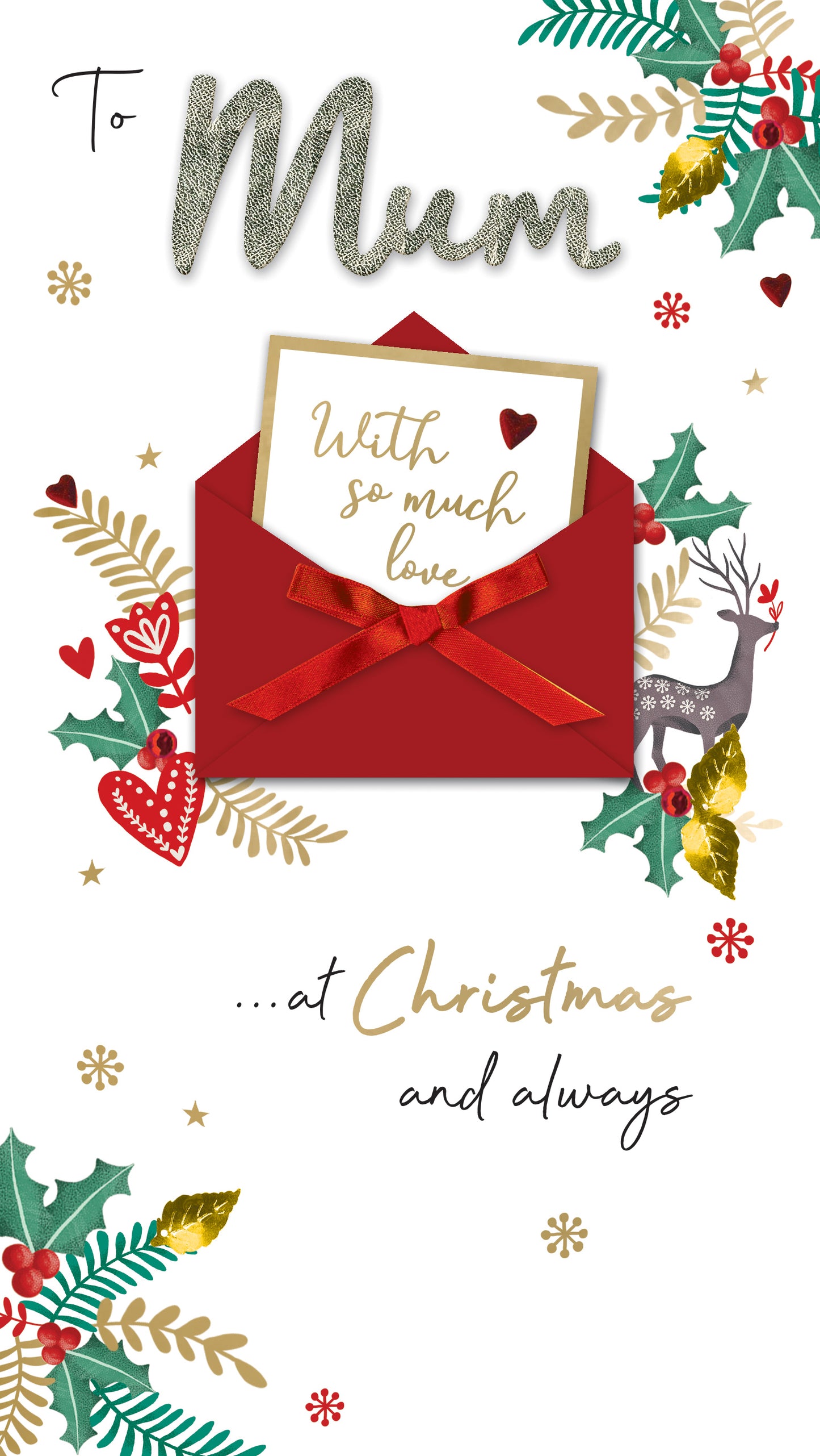 Mum With So Much Love Embellished Christmas Card Hand-Finished