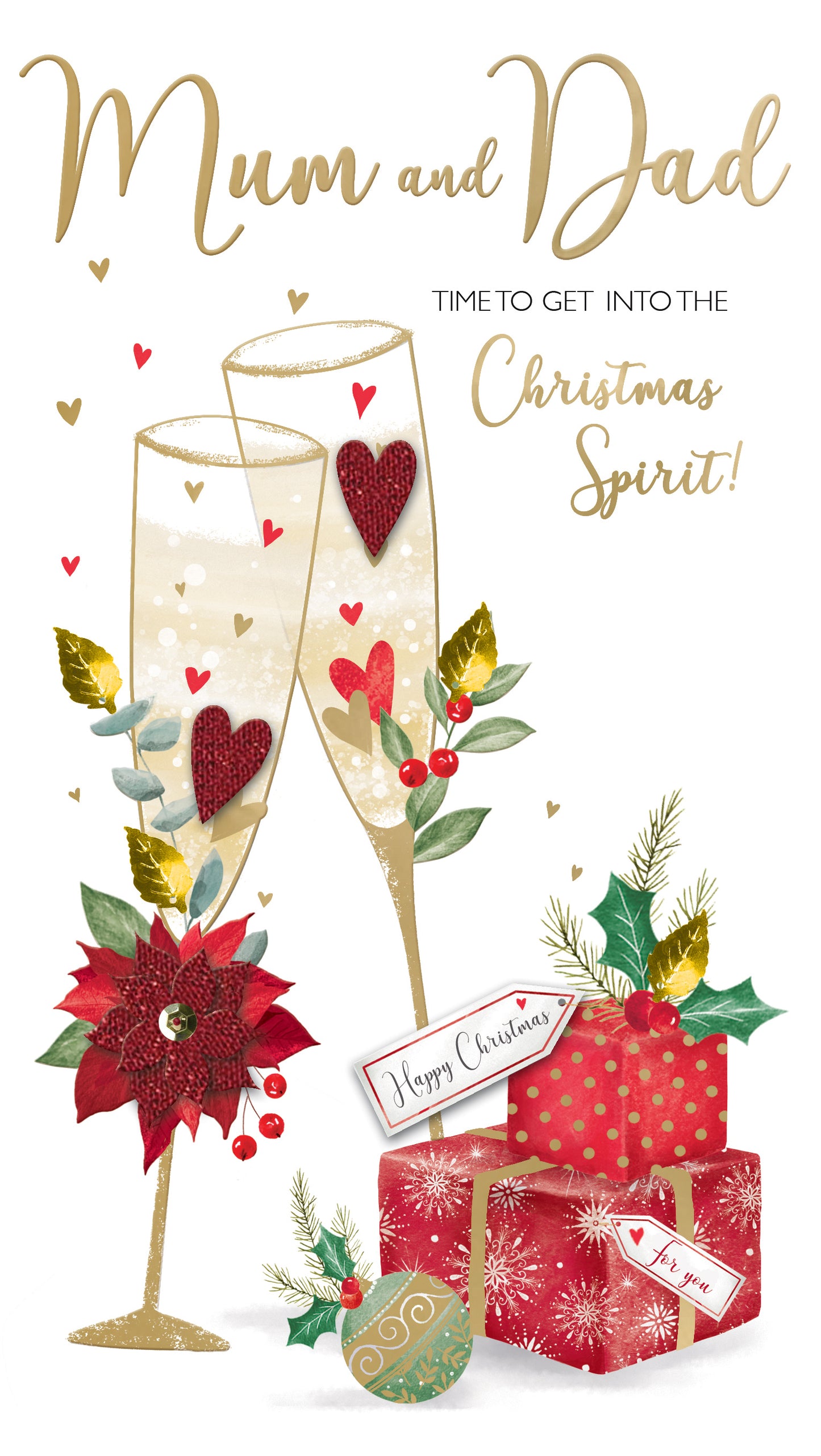 Mum & Dad Xmas Spirit Embellished Christmas Card Hand-Finished