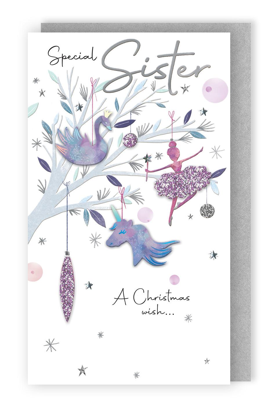 Special Sister Unicorn Embellished Christmas Card Hand-Finished