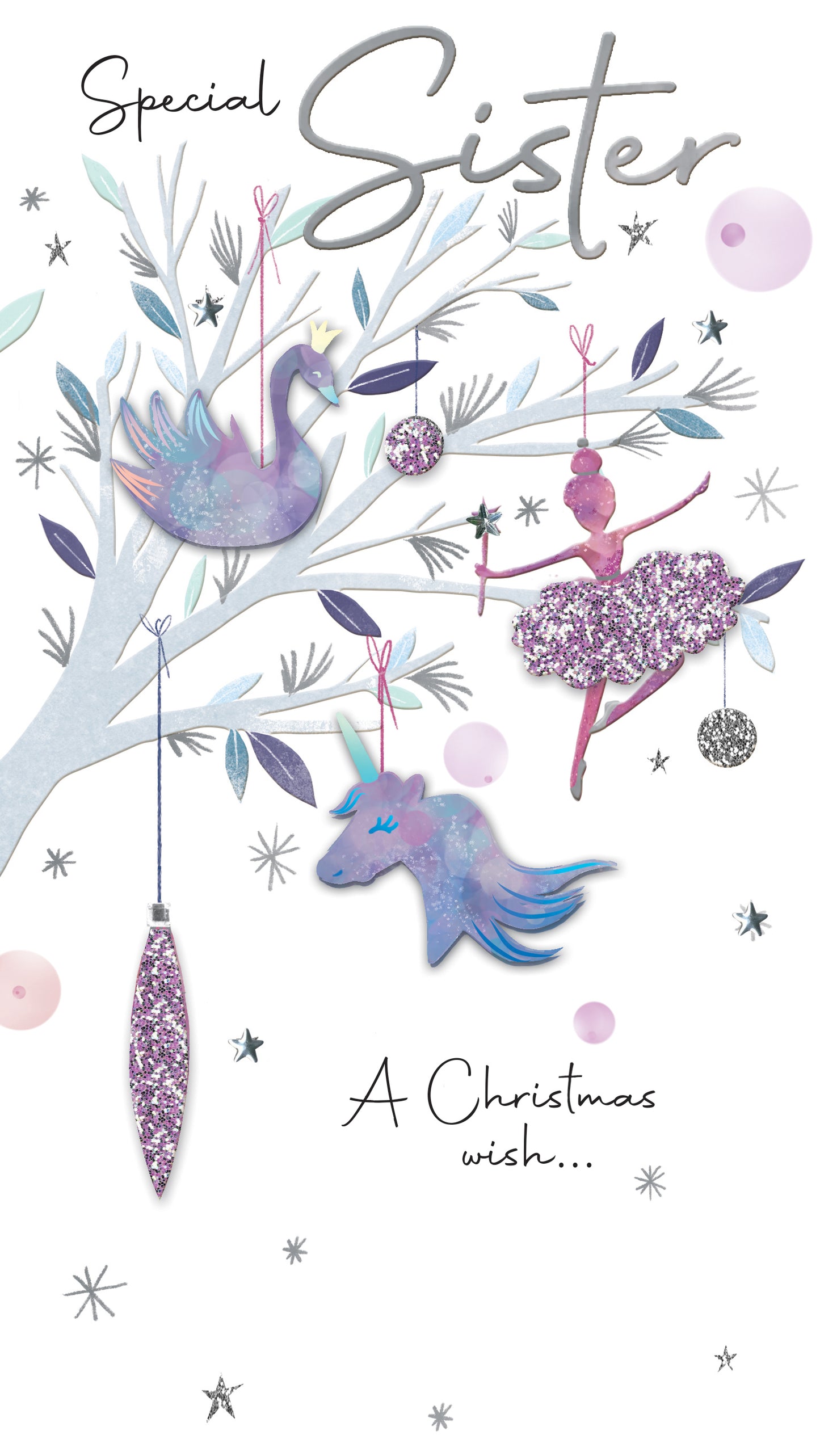 Special Sister Unicorn Embellished Christmas Card Hand-Finished