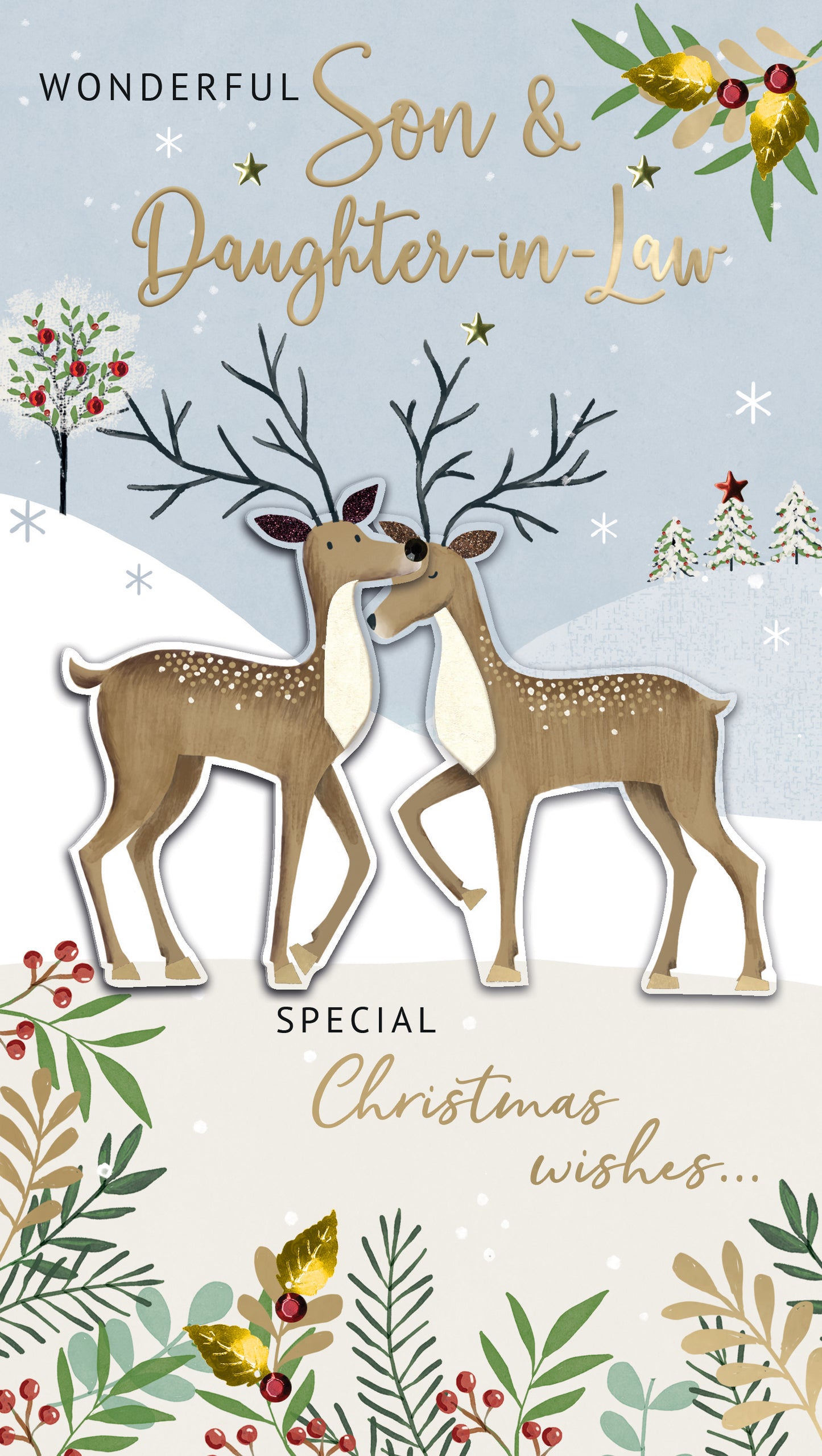 Son & Daughter-In-Law Reindeer Christmas Card Hand-Finished