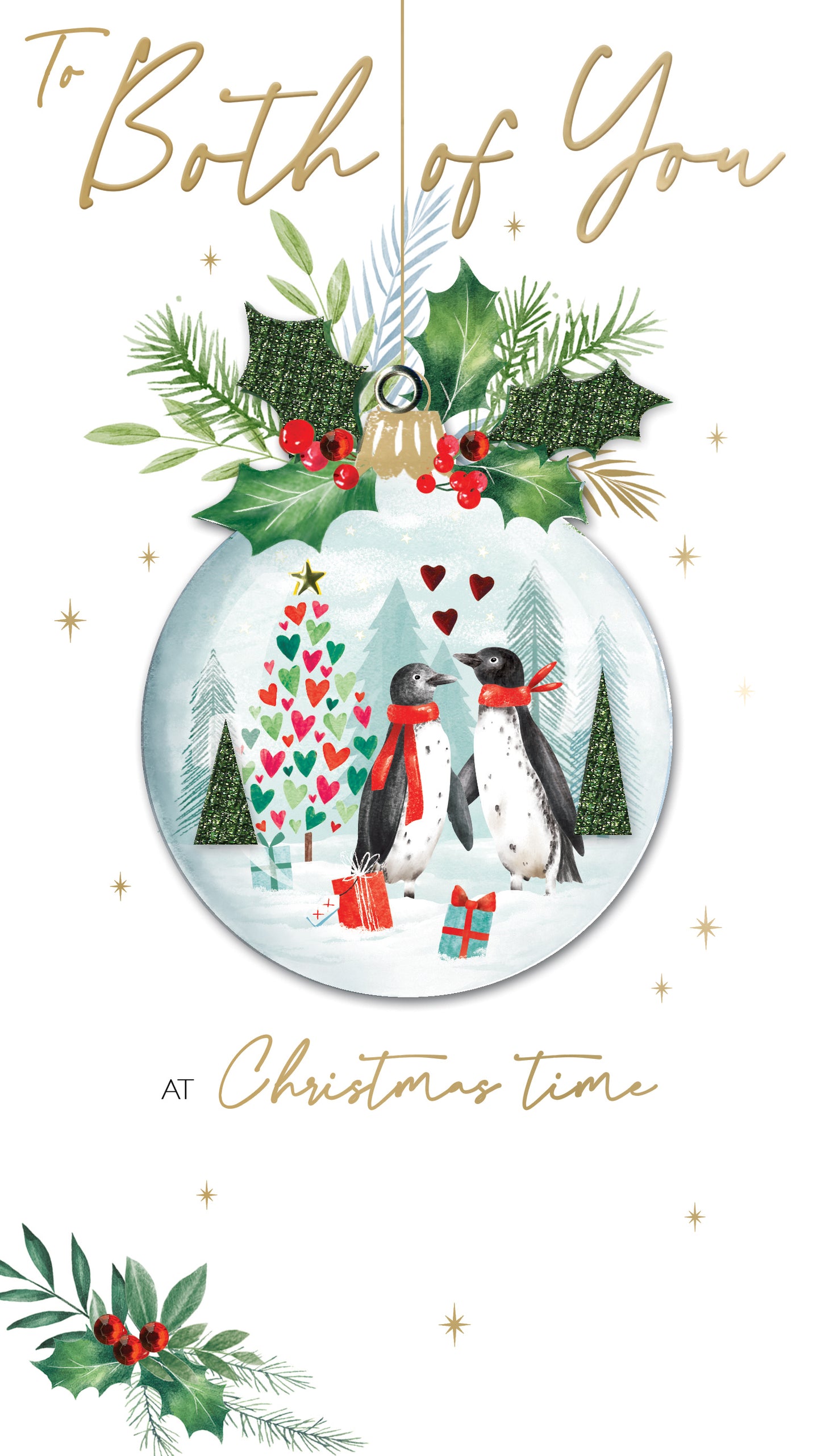 Both Of You Baubles Embellished Christmas Card Hand-Finished